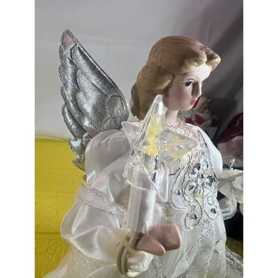 Vintage Christmas Angel Tree Topper Lighted Kurt Adler White Silver - Thumbnail 5
