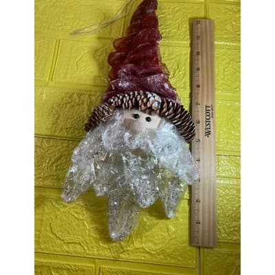 Rare Vintage Santa Claus Ornament Pinecone Ribbon Clear Plastic Beard Christmas - Thumbnail 11