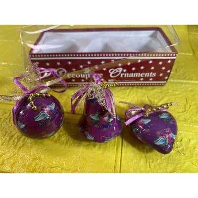 Vintage Victorian Decoupage Christmas Ornaments IOB Purple - Thumbnail 3