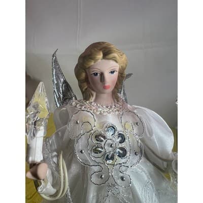 Vintage Christmas Angel Tree Topper Lighted Kurt Adler White Silver - Thumbnail 4
