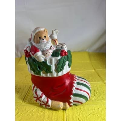 Vintage Ceramic Christmas Stocking Bear Figurine - Thumbnail 8