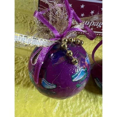 Vintage Victorian Decoupage Christmas Ornaments IOB Purple - Thumbnail 7