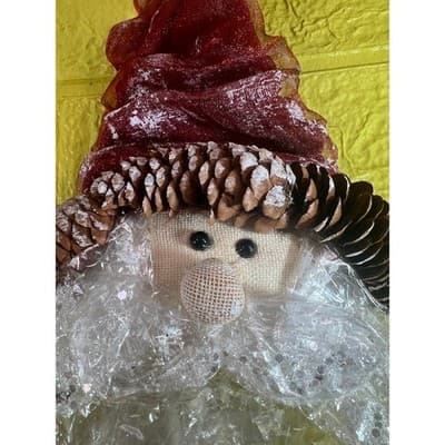 Rare Vintage Santa Claus Ornament Pinecone Ribbon Clear Plastic Beard Christmas - Thumbnail 2
