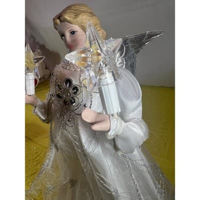 Vintage Christmas Angel Tree Topper Lighted Kurt Adler White Silver - Thumbnail 6