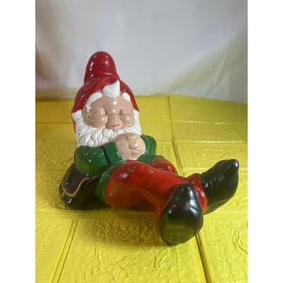 Vintage 70s Bebe Christmas Elf Sleeping Napping Ceramic Lazy - Thumbnail 2