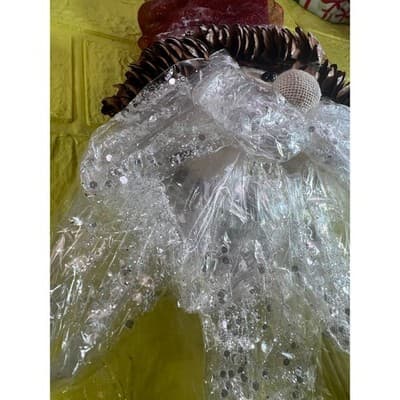 Rare Vintage Santa Claus Ornament Pinecone Ribbon Clear Plastic Beard Christmas - Thumbnail 5
