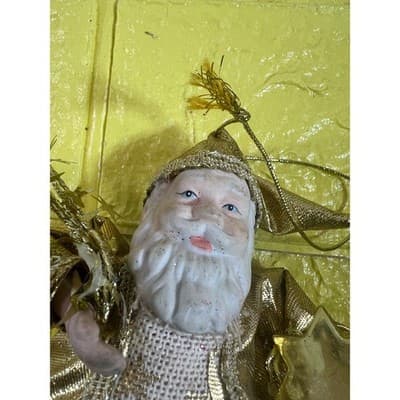 Vintage Old World Porcelain Santa Claus Small Tree Topper Ornament Gold Stars - Thumbnail 8