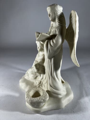 Vintage Christmas Porcelain Angels Choir Figure Singing Harp Wings Candleholder - Thumbnail 3