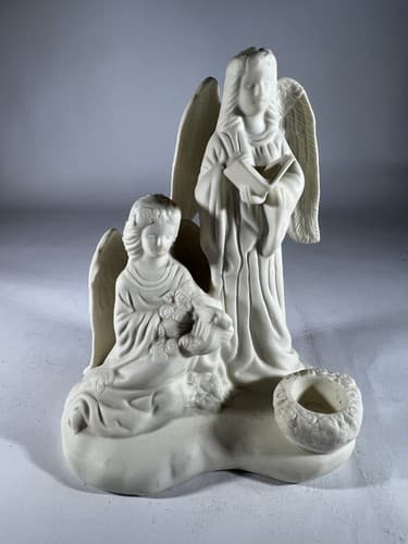 Vintage Christmas Porcelain Angels Choir Figure Singing Harp Wings Candleholder - Thumbnail 14