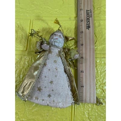 Vintage Old World Porcelain Santa Claus Small Tree Topper Ornament Gold Stars - Thumbnail 9