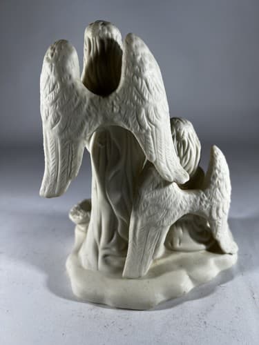 Vintage Christmas Porcelain Angels Choir Figure Singing Harp Wings Candleholder - Thumbnail 7