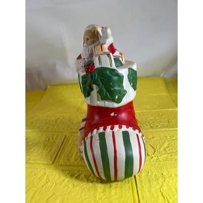Vintage Ceramic Christmas Stocking Bear Figurine - Thumbnail 5