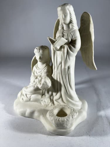 Vintage Christmas Porcelain Angels Choir Figure Singing Harp Wings Candleholder - Thumbnail 2