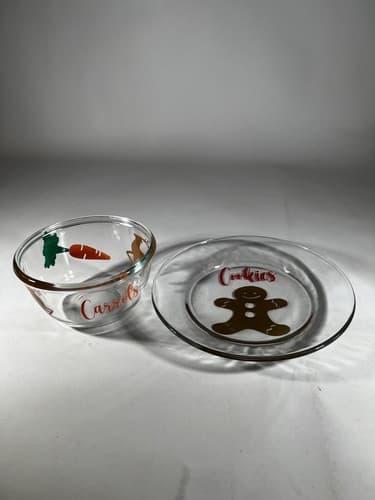 Christmas Glass Cookies For Santa Plate Carrots For Reindeer Bowl Clear Dishes - Thumbnail 2