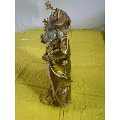 Vintage Old World Porcelain Santa Claus Small Tree Topper Ornament Gold Stars - Thumbnail 4