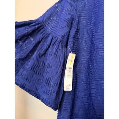 New Directions Women's Relaxed Fit Textured Bell Sleeve Tunic Top Blue M NWT - Thumbnail 2