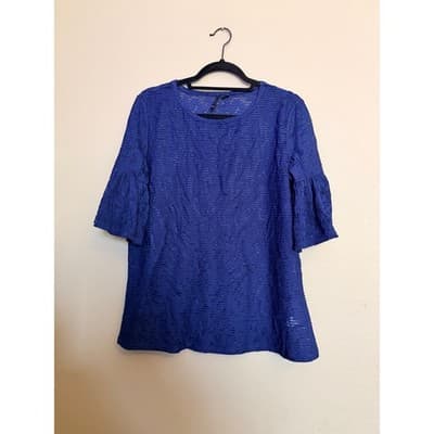 New Directions Women's Relaxed Fit Textured Bell Sleeve Tunic Top Blue M NWT - Thumbnail 3