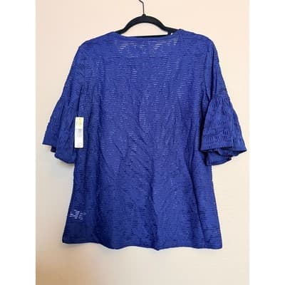New Directions Women's Relaxed Fit Textured Bell Sleeve Tunic Top Blue M NWT - Thumbnail 9