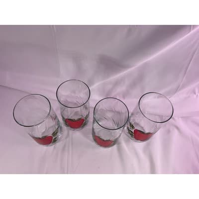 Set of 4 Rare Vintage Hand Painted Apple Clear Glass Drinking Glasses 7" Tall - Thumbnail 5