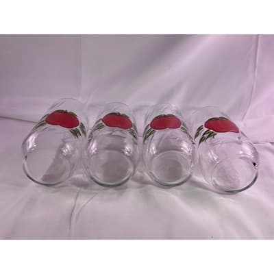 Set of 4 Rare Vintage Hand Painted Apple Clear Glass Drinking Glasses 7" Tall - Thumbnail 8