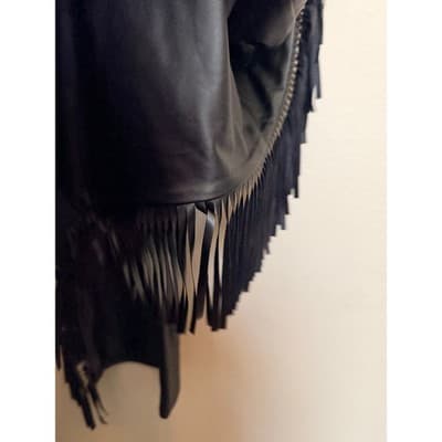 Women’s Faux Leather Fringe Wide Leg Pull On Boho Festival Pants Black M - Thumbnail 2