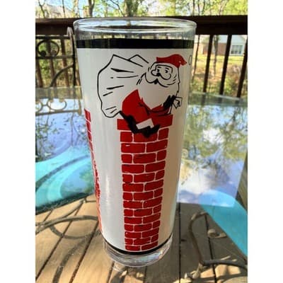 MCM Vintage Santa Chimney Drinking Highball Glass 1950s