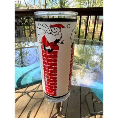 MCM Vintage Santa Chimney Drinking Highball Glass 1950s - Thumbnail 2