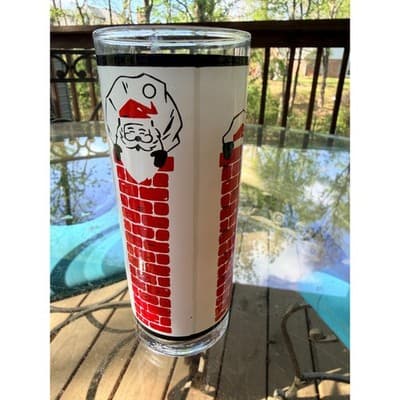 MCM Vintage Santa Chimney Drinking Highball Glass 1950s - Thumbnail 7