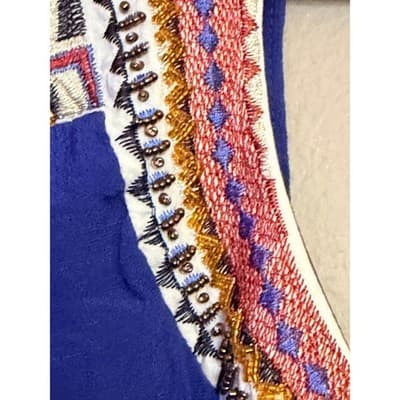 Westport Women’s Aztec Embroidered Beaded Trim Sleeveless Shift Dress Blue S - Thumbnail 3