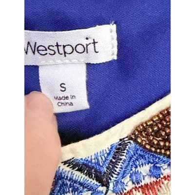 Westport Women’s Aztec Embroidered Beaded Trim Sleeveless Shift Dress Blue S - Thumbnail 7