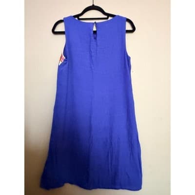 Westport Women’s Aztec Embroidered Beaded Trim Sleeveless Shift Dress Blue S - Thumbnail 8