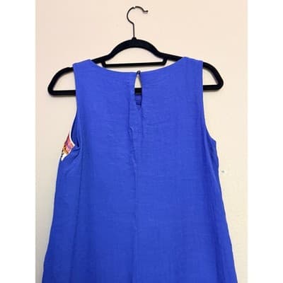Westport Women’s Aztec Embroidered Beaded Trim Sleeveless Shift Dress Blue S - Thumbnail 12