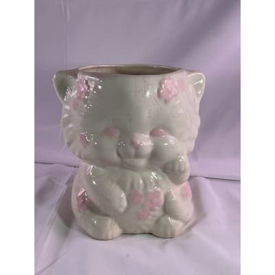 Vintage MCM Kitten Cat Ceramic Vase Planter Baby Floral Arrangement 7" White - Thumbnail 7