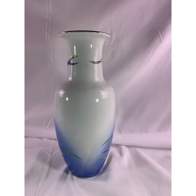 Vintage Wild Orchid Collection By Royal Orleans Floral Vase 10.5" White/Blue - Thumbnail 3