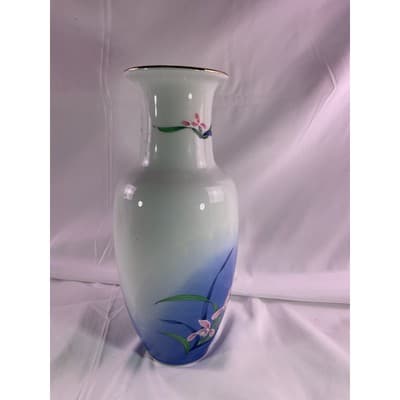 Vintage Wild Orchid Collection By Royal Orleans Floral Vase 10.5" White/Blue - Thumbnail 4
