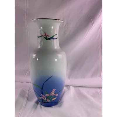 Vintage Wild Orchid Collection By Royal Orleans Floral Vase 10.5" White/Blue - Thumbnail 5