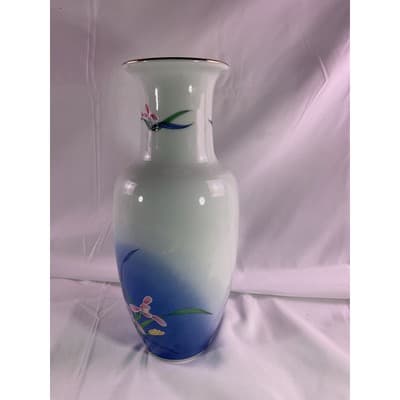 Vintage Wild Orchid Collection By Royal Orleans Floral Vase 10.5" White/Blue - Thumbnail 2