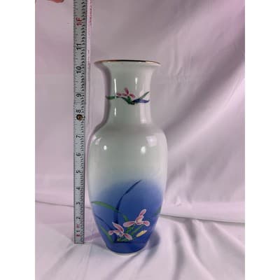 Vintage Wild Orchid Collection By Royal Orleans Floral Vase 10.5" White/Blue - Thumbnail 8