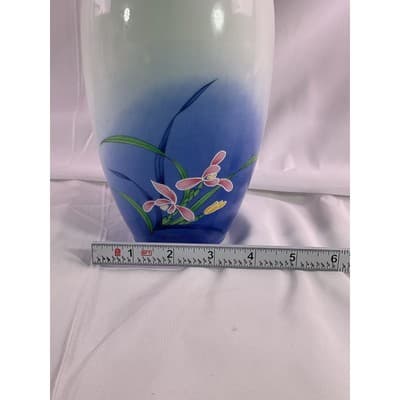 Vintage Wild Orchid Collection By Royal Orleans Floral Vase 10.5" White/Blue - Thumbnail 9
