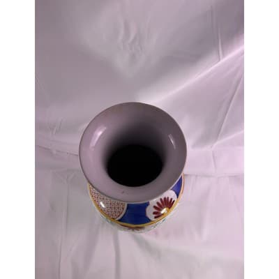 Vintage Porcelain Floral Tulip Print Vase Asian Chinese 12" Tall - Thumbnail 6
