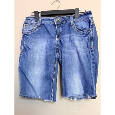 Cello Women's Mid Rise Raw Hem Frayed Cut Off Denim Short Blue Mid Wash 9 - Thumbnail 7