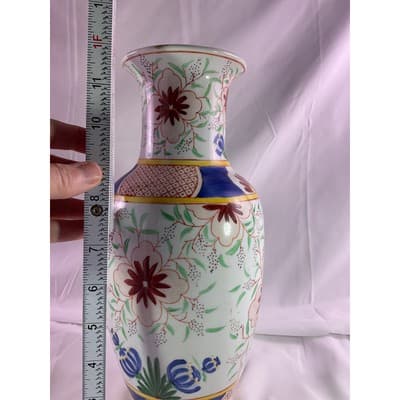 Vintage Porcelain Floral Tulip Print Vase Asian Chinese 12" Tall - Thumbnail 9