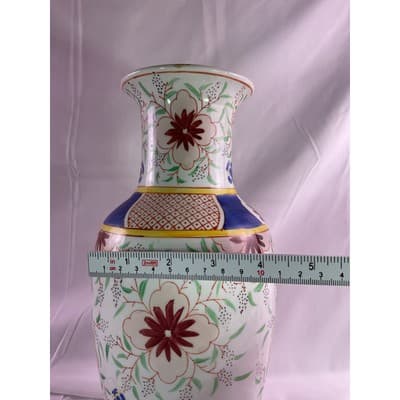 Vintage Porcelain Floral Tulip Print Vase Asian Chinese 12" Tall - Thumbnail 11