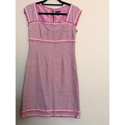 Tocca Women's Square Neckline Cap Sleeves Fringe Trim Details Mini Dress Pink 4