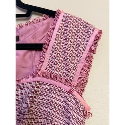 Tocca Women's Square Neckline Cap Sleeves Fringe Trim Details Mini Dress Pink 4 - Thumbnail 3
