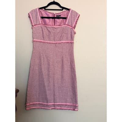 Tocca Women's Square Neckline Cap Sleeves Fringe Trim Details Mini Dress Pink 4 - Thumbnail 2
