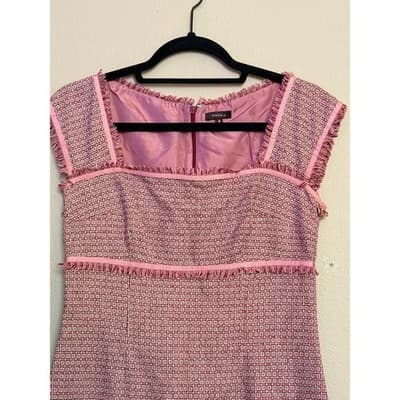 Tocca Women's Square Neckline Cap Sleeves Fringe Trim Details Mini Dress Pink 4 - Thumbnail 5