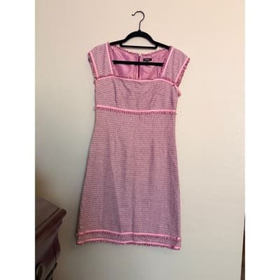 Tocca Women's Square Neckline Cap Sleeves Fringe Trim Details Mini Dress Pink 4 - Thumbnail 6