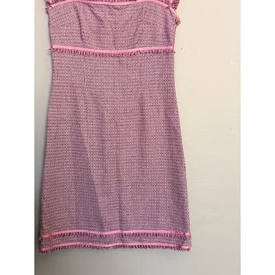 Tocca Women's Square Neckline Cap Sleeves Fringe Trim Details Mini Dress Pink 4 - Thumbnail 7