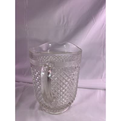 Vintage Crystal Anchor Hocking Miss America Depression Glass Pitcher Diamont Cut - Thumbnail 3